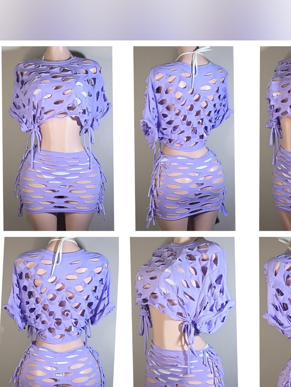 Lavender Custom Cutout Tshirt  Two-Piece Crop Top & Mini Skirt Set
